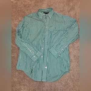 GUC Ralph Lauren Green and White Striped Long Sleeve Shirt
